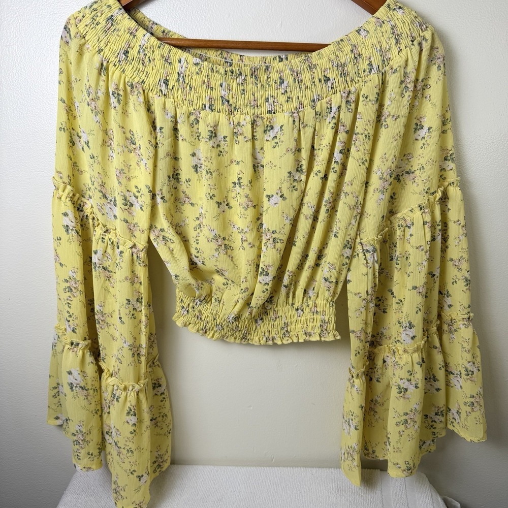 Coquette Fairy Floral Off Shoulder Top Small Bell Sleeves Boho‎ Peasant Festival